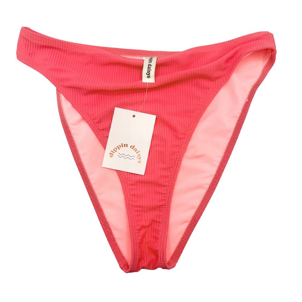 Dippin Daisys Seashore Bikini Bottom Womens L Pink New Ribbed D3145JRBLC